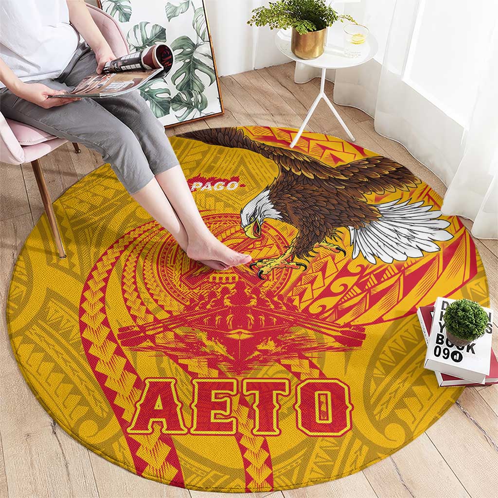 American Samoa Fautasi Race Round Carpet Aeto Pago Pago with Eagle Samoan Tribal Patterns LT03 - Polynesian Pride