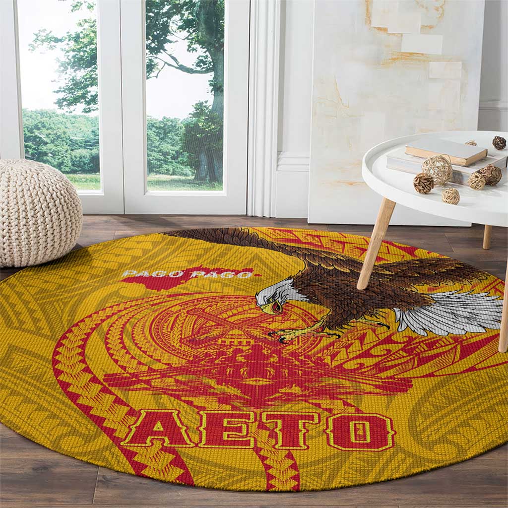 American Samoa Fautasi Race Round Carpet Aeto Pago Pago with Eagle Samoan Tribal Patterns LT03 - Polynesian Pride