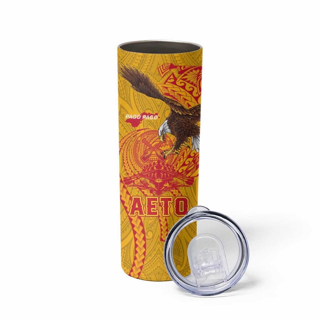American Samoa Fautasi Race Skinny Tumbler Aeto Pago Pago with Eagle Samoan Tribal Patterns