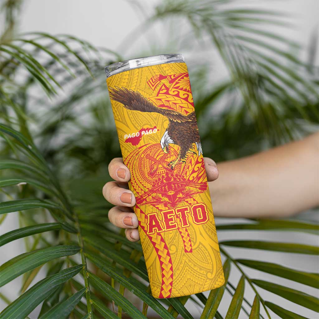 American Samoa Fautasi Race Skinny Tumbler Aeto Pago Pago with Eagle Samoan Tribal Patterns
