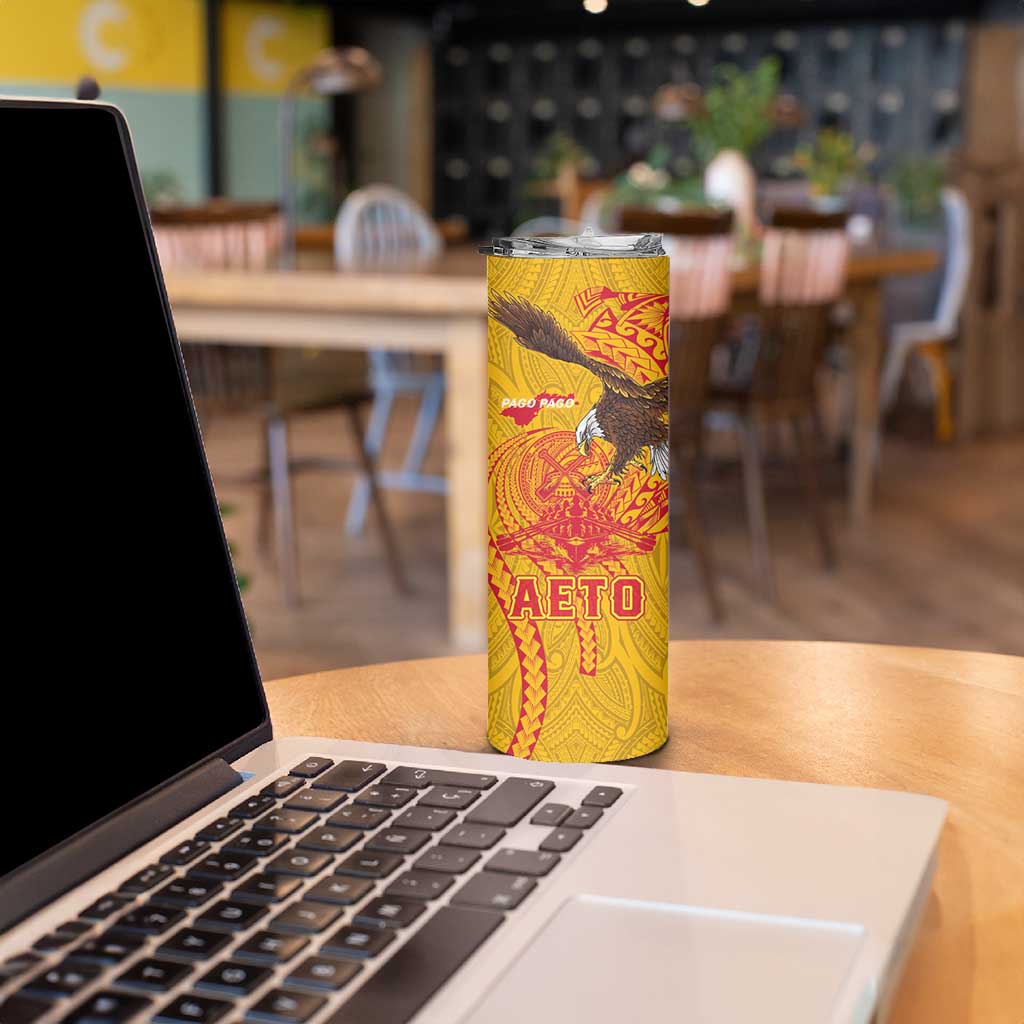 American Samoa Fautasi Race Skinny Tumbler Aeto Pago Pago with Eagle Samoan Tribal Patterns