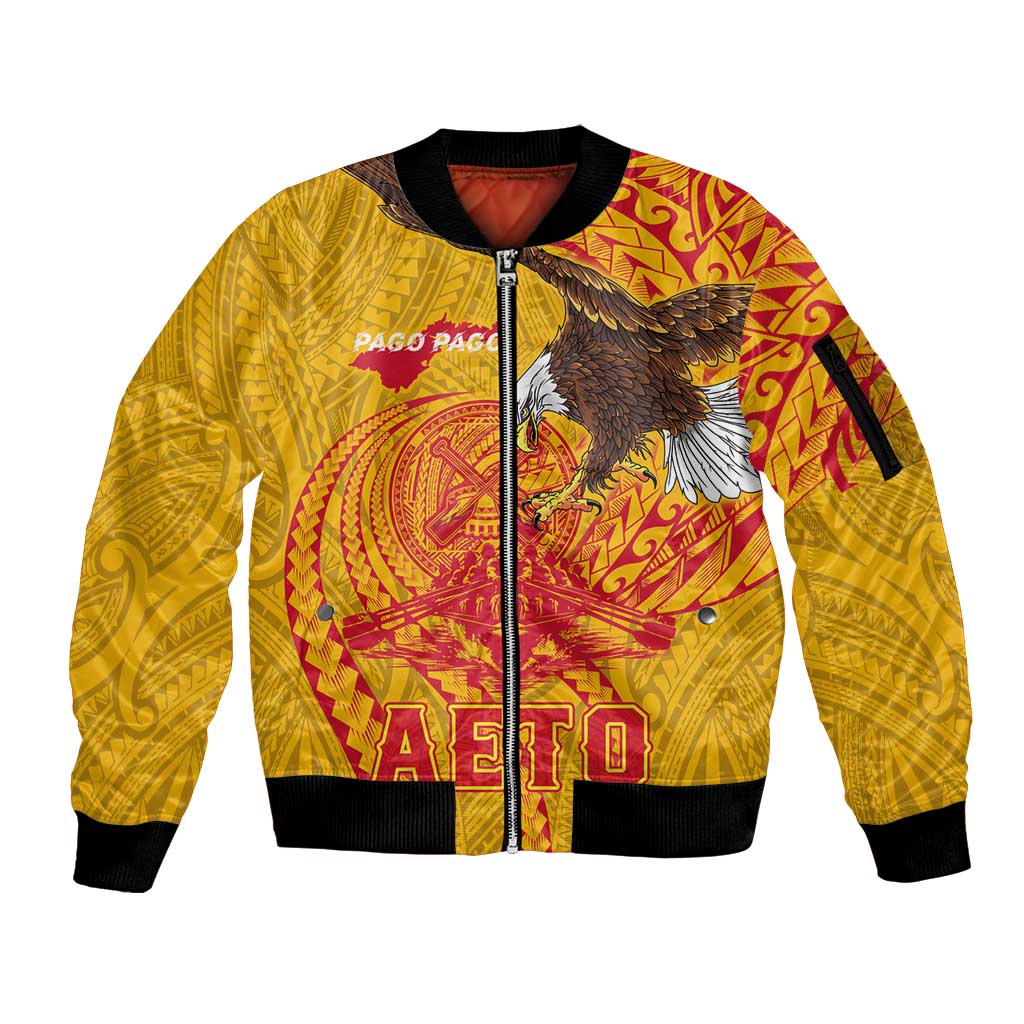 Personalized American Samoa Fautasi Race Sleeve Zip Bomber Jacket Aeto Pago Pago with Eagle Samoan Tribal Patterns LT03 Unisex Multicolor - Polynesian Pride