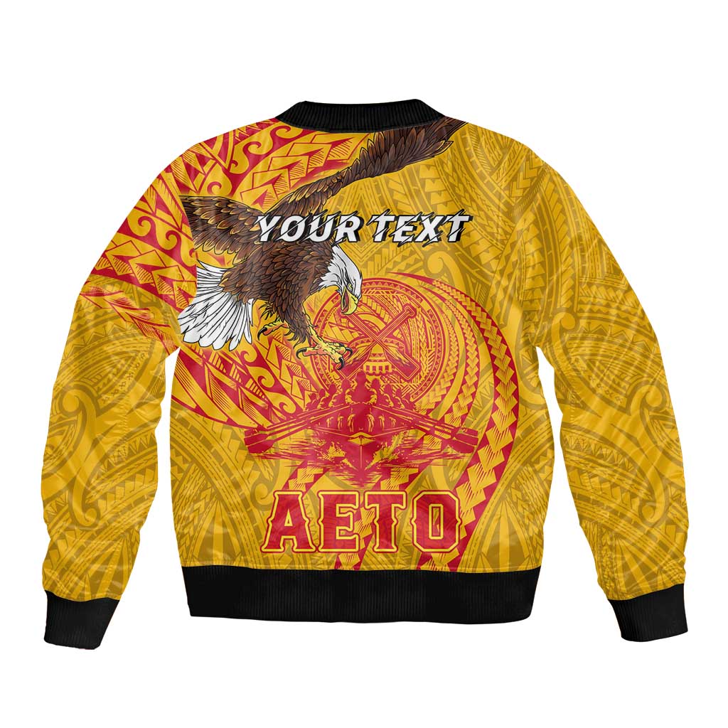 Personalized American Samoa Fautasi Race Sleeve Zip Bomber Jacket Aeto Pago Pago with Eagle Samoan Tribal Patterns LT03 - Polynesian Pride