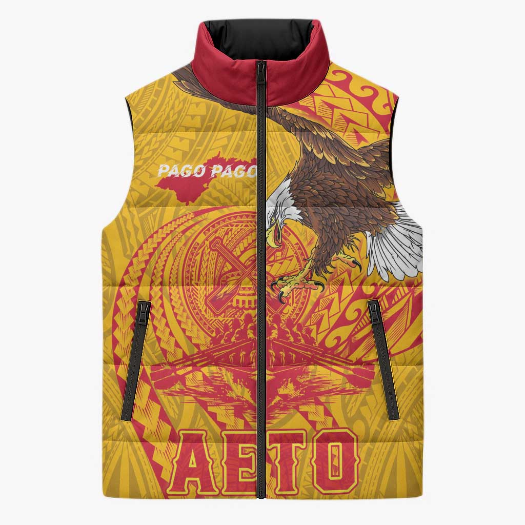 Personalized American Samoa Fautasi Race Sleeveless Puffer Jacket Aeto Pago Pago with Eagle Samoan Tribal Patterns LT03 Unisex Multicolor - Polynesian Pride