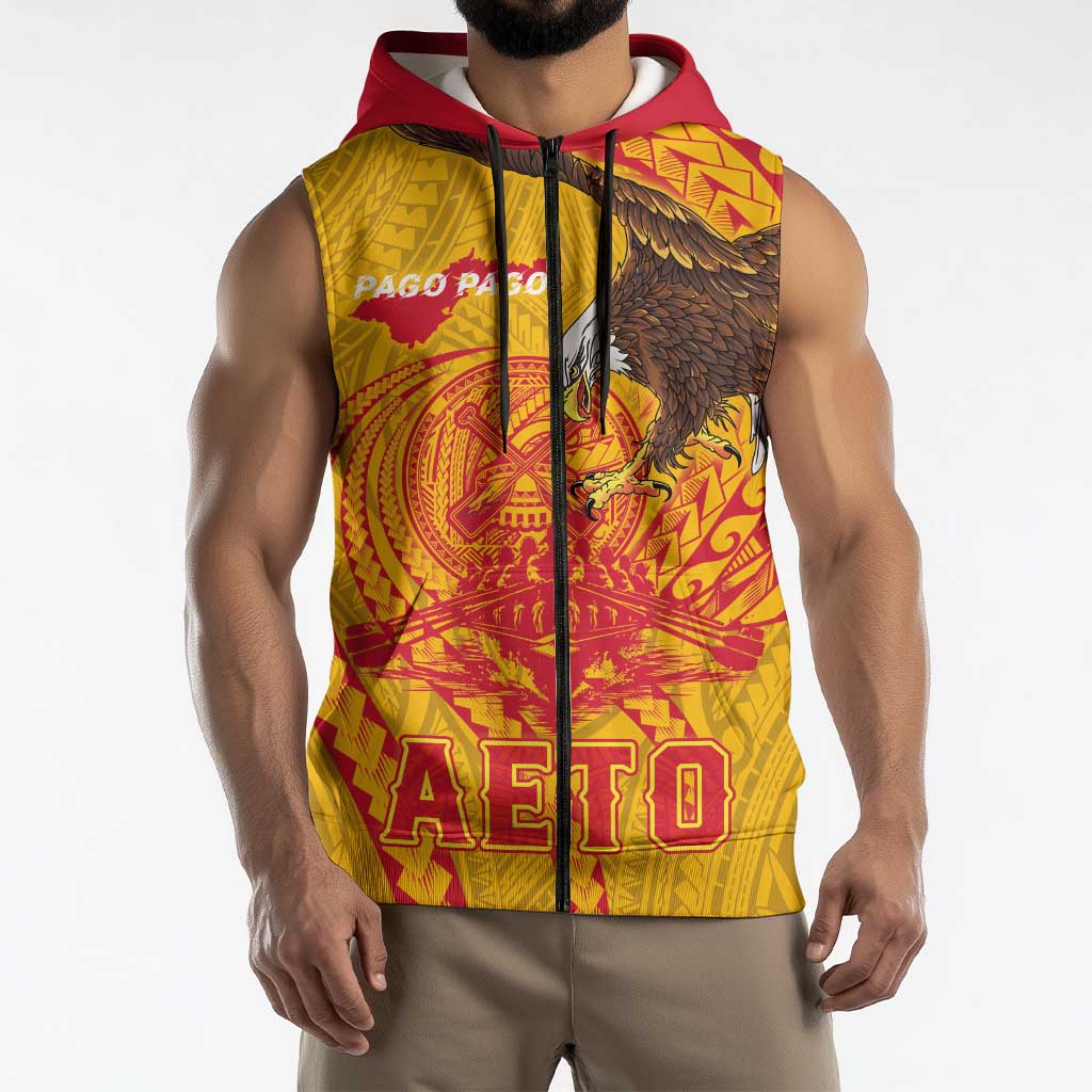 Personalized American Samoa Fautasi Race Sleeveless Zip Hoodie Aeto Pago Pago with Eagle Samoan Tribal Patterns