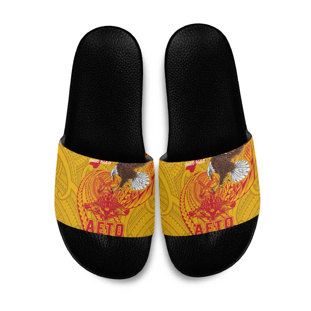 American Samoa Fautasi Race Slide Sandals Aeto Pago Pago with Eagle Samoan Tribal Patterns LT03 Multicolor - Polynesian Pride