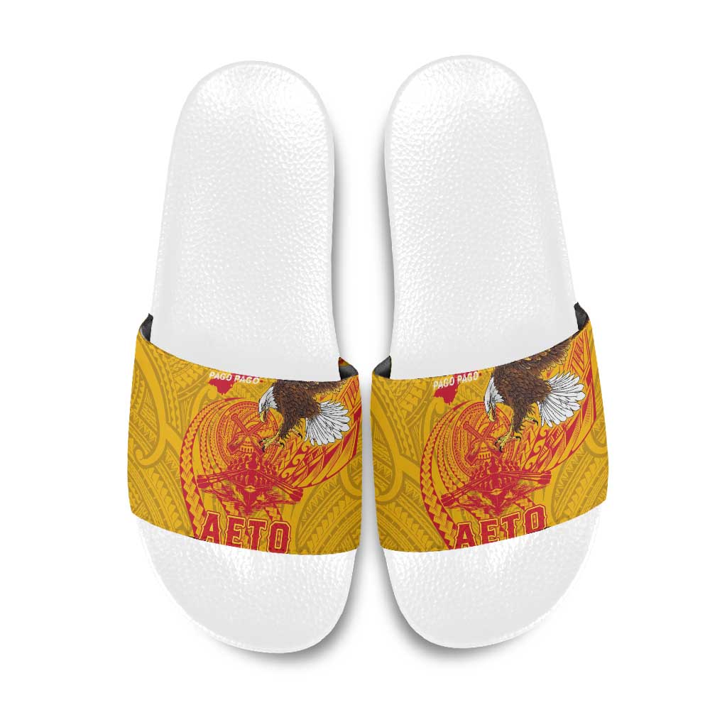 American Samoa Fautasi Race Slide Sandals Aeto Pago Pago with Eagle Samoan Tribal Patterns LT03 Multicolor - Polynesian Pride