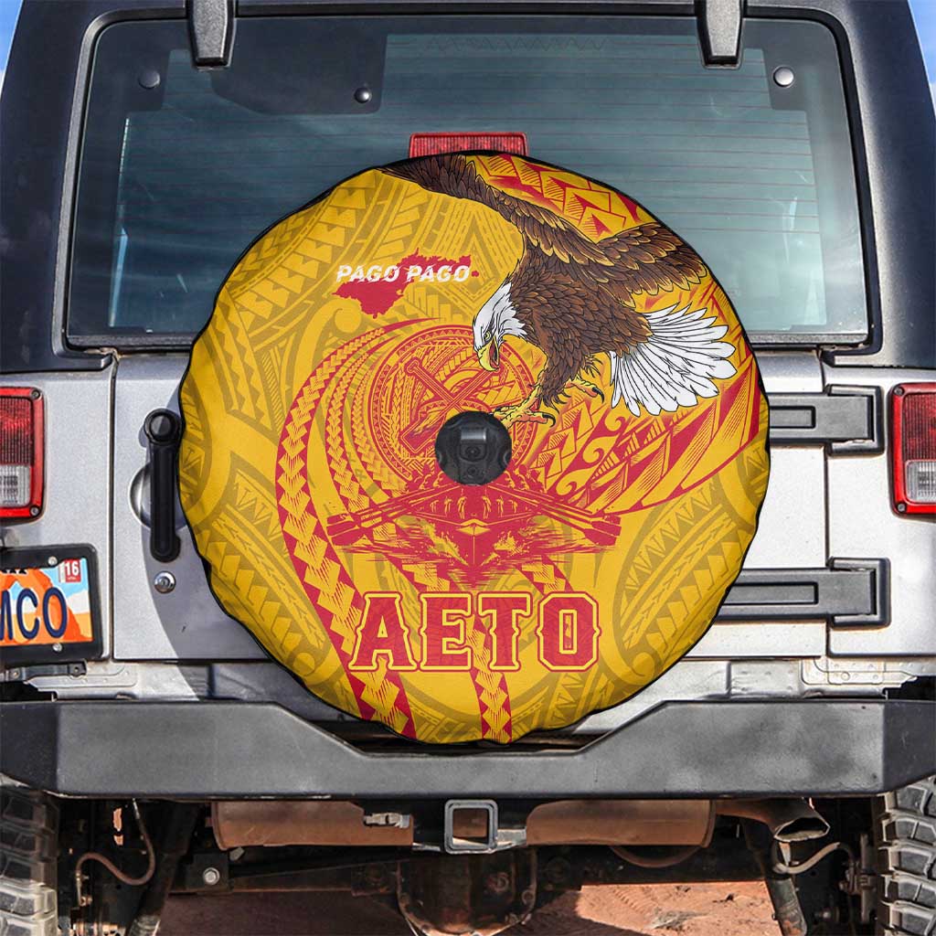 American Samoa Fautasi Race Spare Tire Cover Aeto Pago Pago with Eagle Samoan Tribal Patterns
