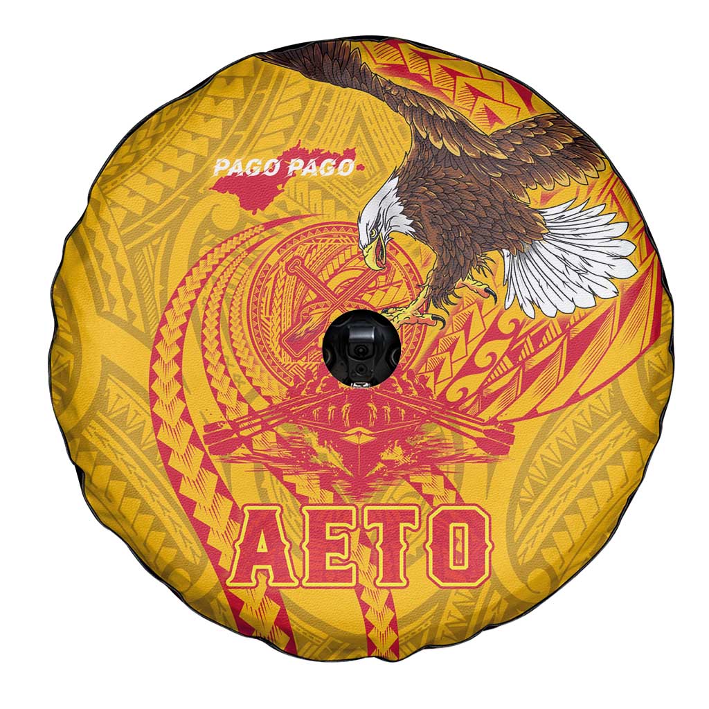 American Samoa Fautasi Race Spare Tire Cover Aeto Pago Pago with Eagle Samoan Tribal Patterns