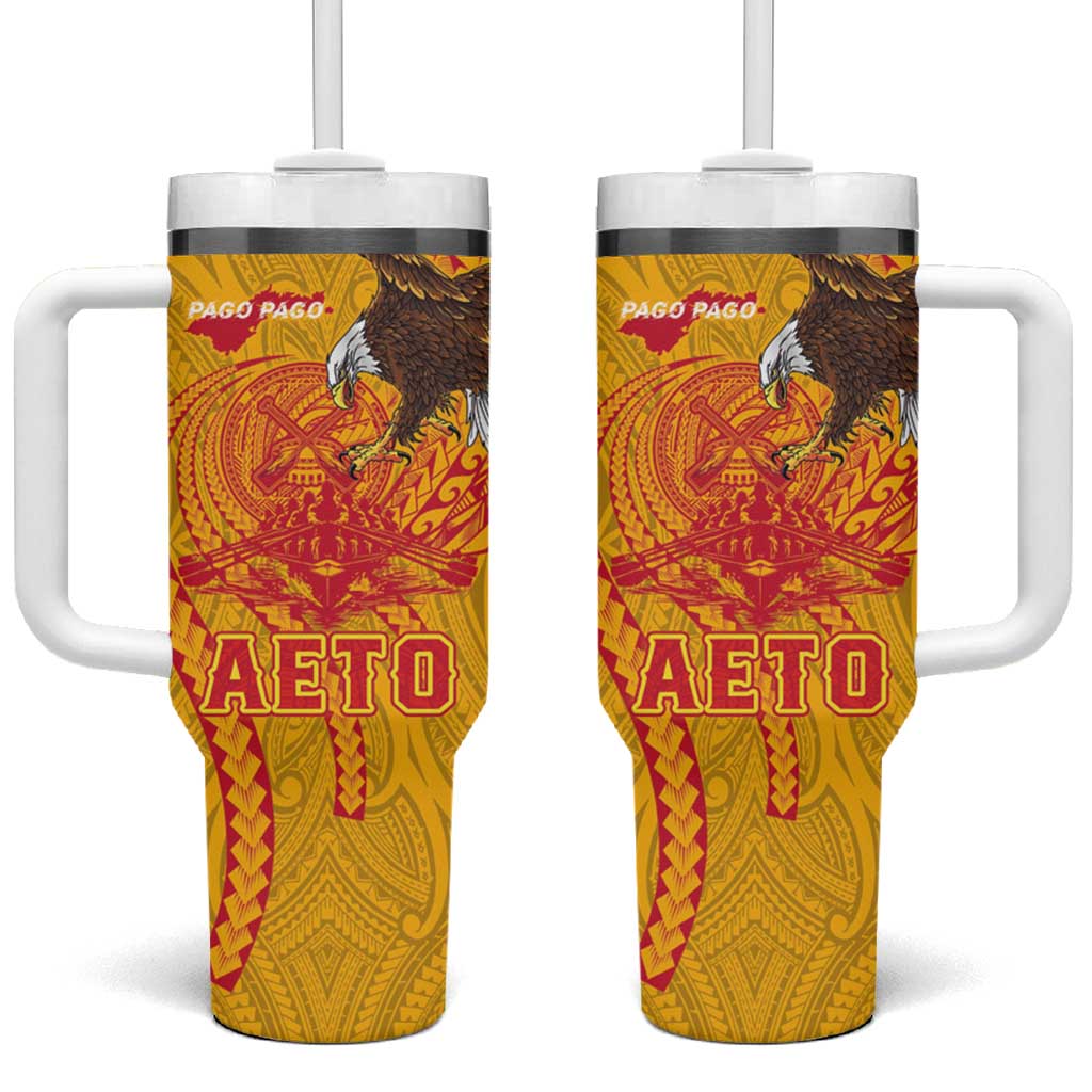 American Samoa Fautasi Race Tumbler With Handle Aeto Pago Pago with Eagle Samoan Tribal Patterns