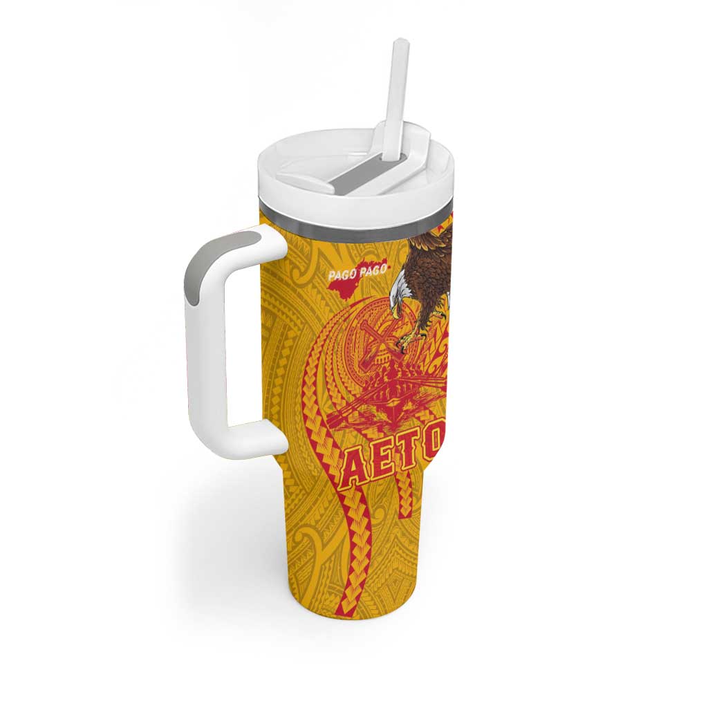 American Samoa Fautasi Race Tumbler With Handle Aeto Pago Pago with Eagle Samoan Tribal Patterns