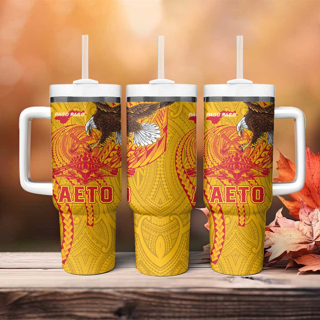 American Samoa Fautasi Race Tumbler With Handle Aeto Pago Pago with Eagle Samoan Tribal Patterns