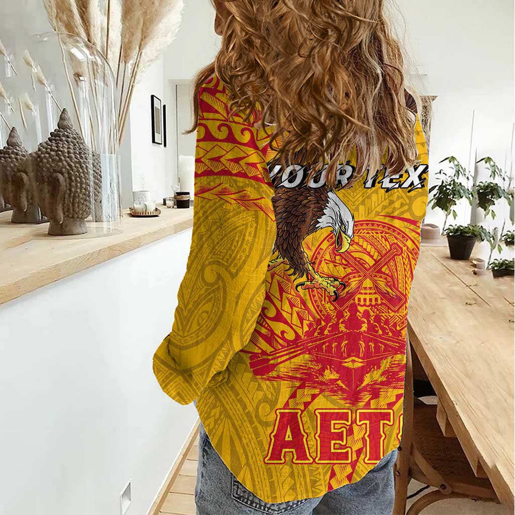 Personalized American Samoa Fautasi Race Women Casual Shirt Aeto Pago Pago with Eagle Samoan Tribal Patterns