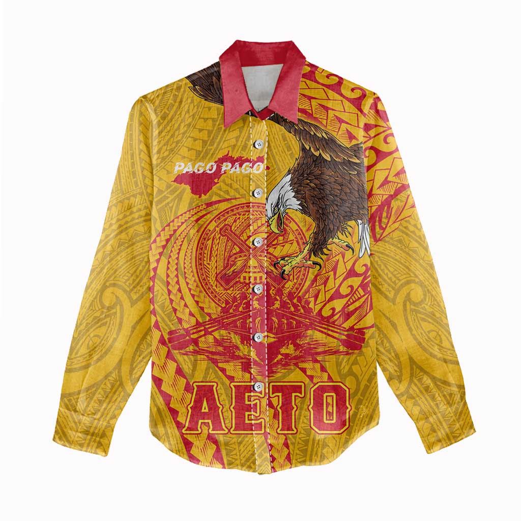 Personalized American Samoa Fautasi Race Women Casual Shirt Aeto Pago Pago with Eagle Samoan Tribal Patterns
