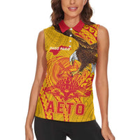 Personalized American Samoa Fautasi Race Women Sleeveless Polo Shirt Aeto Pago Pago with Eagle Samoan Tribal Patterns