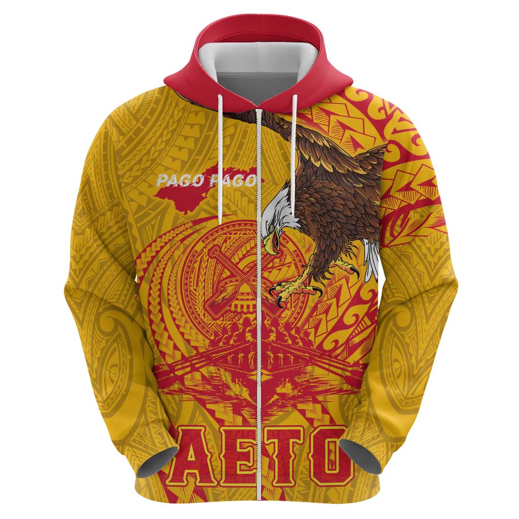 Personalized American Samoa Fautasi Race Zip Hoodie Aeto Pago Pago with Eagle Samoan Tribal Patterns