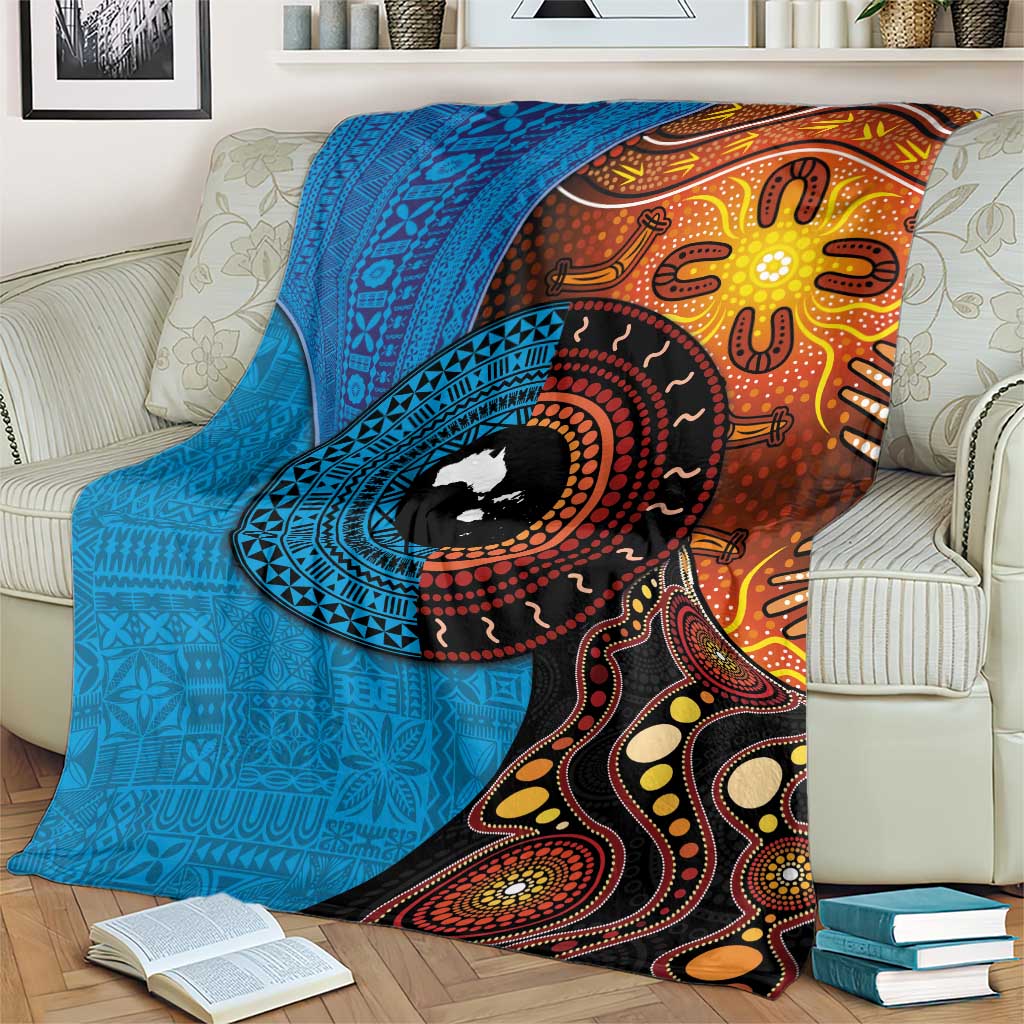 Fiji and Australia Together Blanket Tapa Tribal Tattoo mix Aboriginal Pattern