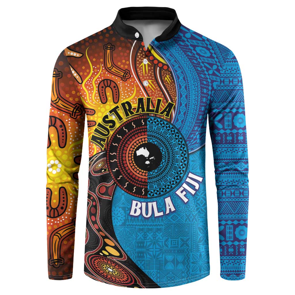 Fiji and Australia Together Button Sweatshirt Tapa Tribal Tattoo mix Aboriginal Pattern