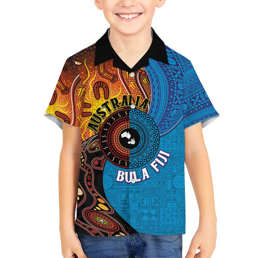 Fiji and Australia Together Family Matching Long Sleeve Bodycon Dress and Hawaiian Shirt Tapa Tribal Tattoo mix Aboriginal Pattern