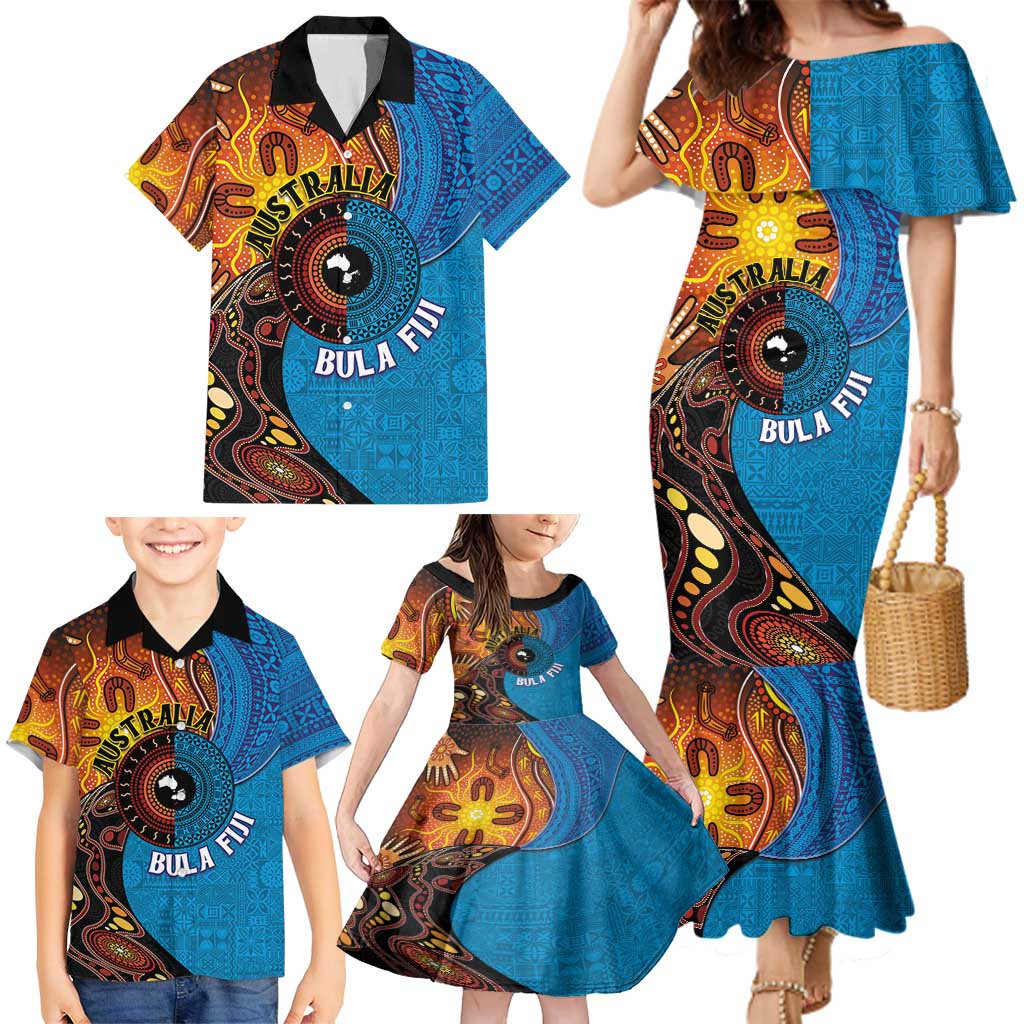 Fiji and Australia Together Family Matching Mermaid Dress and Hawaiian Shirt Tapa Tribal Tattoo mix Aboriginal Pattern