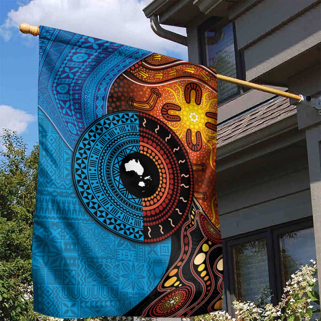 Fiji and Australia Together Garden Flag Tapa Tribal Tattoo mix Aboriginal Pattern