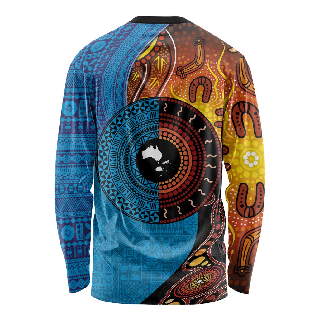 Fiji and Australia Together Long Sleeve Shirt Tapa Tribal Tattoo mix Aboriginal Pattern