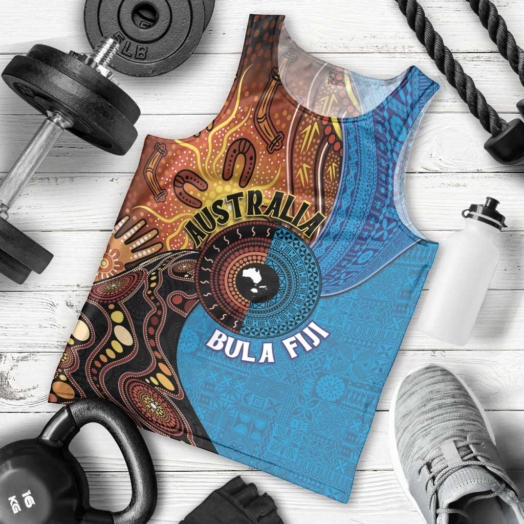 Fiji and Australia Together Men Tank Top Tapa Tribal Tattoo mix Aboriginal Pattern
