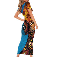 Fiji and Australia Together Short Sleeve Bodycon Dress Tapa Tribal Tattoo mix Aboriginal Pattern