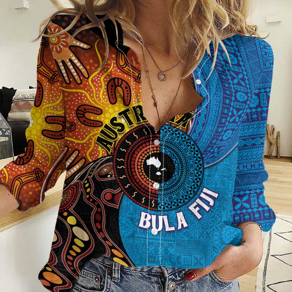Fiji and Australia Together Women Casual Shirt Tapa Tribal Tattoo mix Aboriginal Pattern