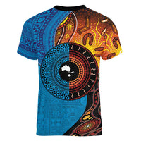 Fiji and Australia Together Women V-Neck T-Shirt Tapa Tribal Tattoo mix Aboriginal Pattern