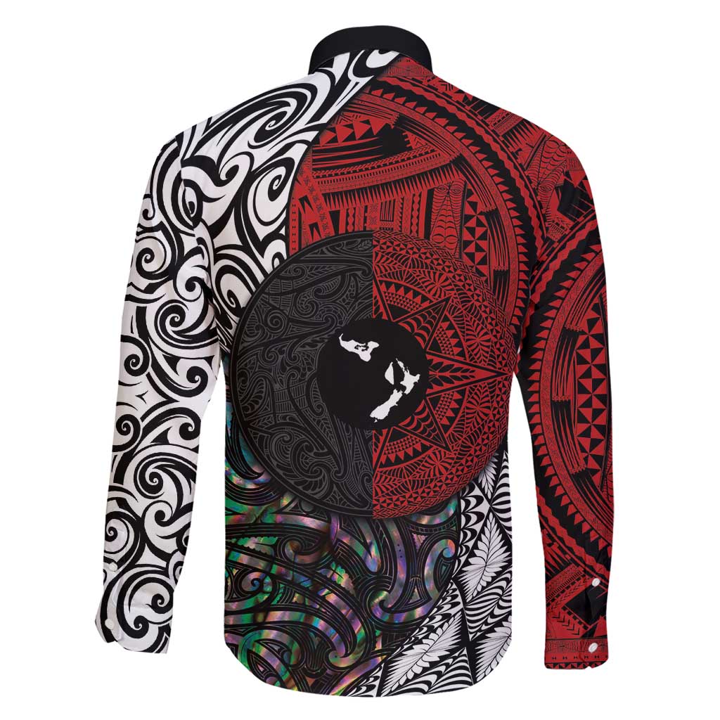 Tonga and New Zealand Together Family Matching Short Sleeve Bodycon Dress and Hawaiian Shirt Tongan Kupesi Ngatu Tattoo and Maori Paua Shell Pattern