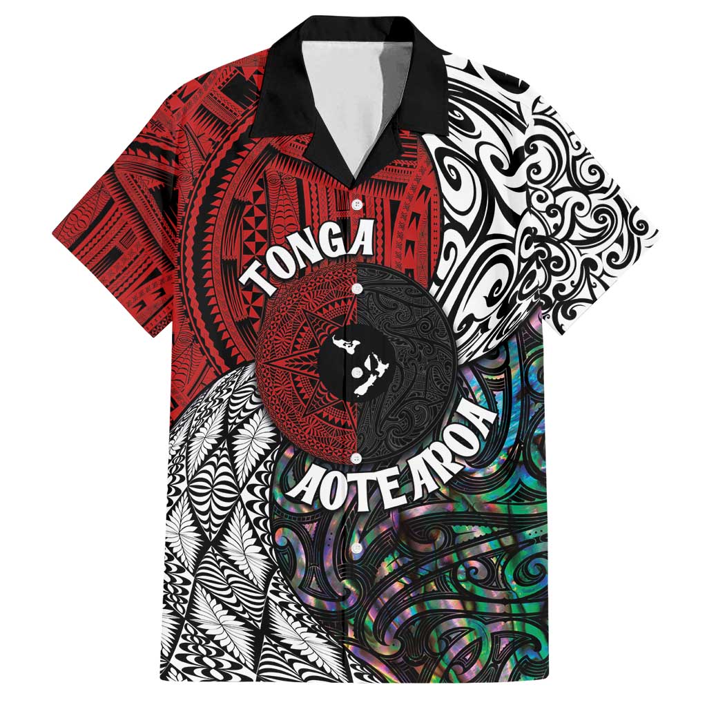 Tonga and New Zealand Together Family Matching Tank Maxi Dress and Hawaiian Shirt Tongan Kupesi Ngatu Tattoo and Maori Paua Shell Pattern