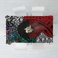 Tonga and New Zealand Together Tablecloth Tongan Kupesi Ngatu Tattoo and Maori Paua Shell Pattern LT03 Black - Polynesian Pride