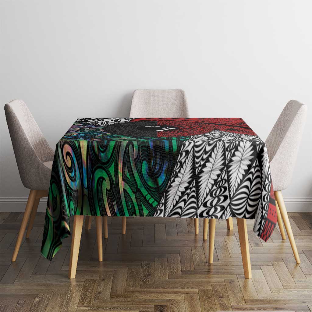 Tonga and New Zealand Together Tablecloth Tongan Kupesi Ngatu Tattoo and Maori Paua Shell Pattern LT03 - Polynesian Pride