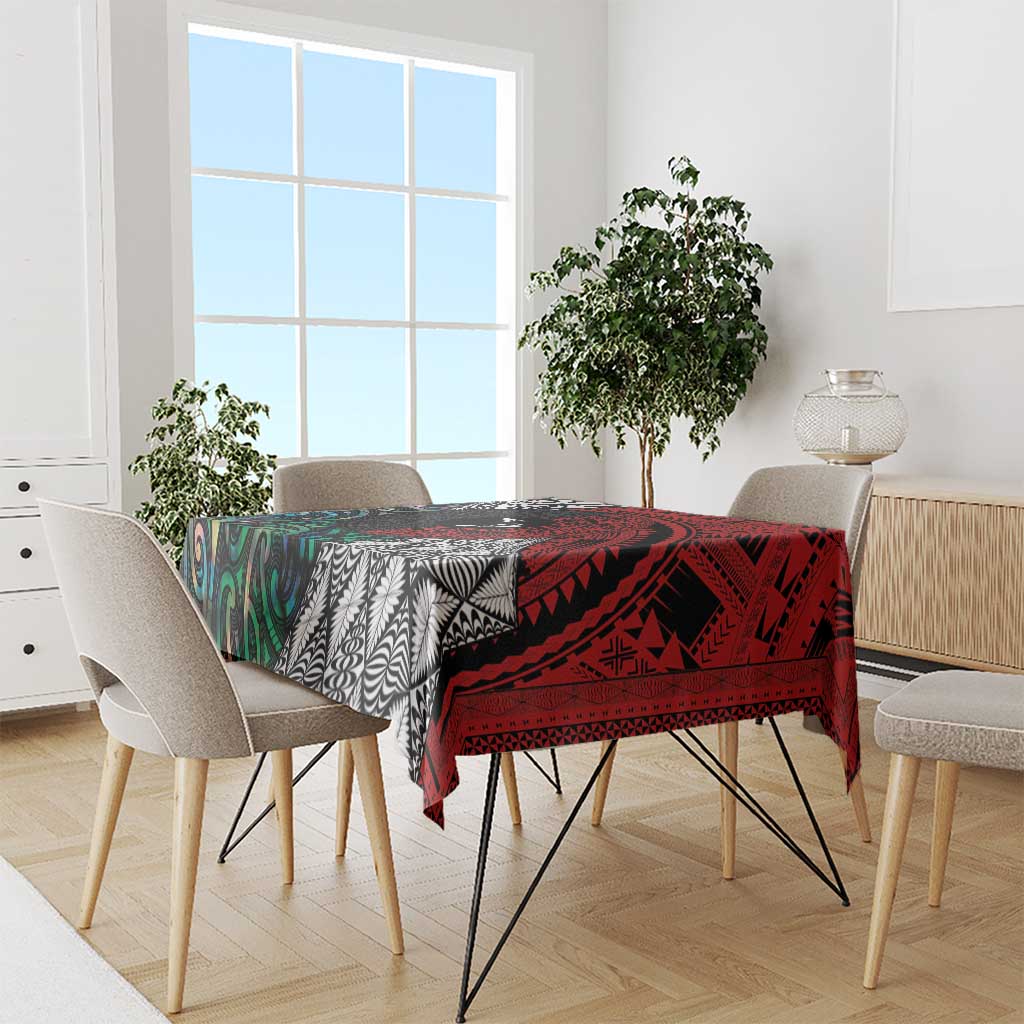Tonga and New Zealand Together Tablecloth Tongan Kupesi Ngatu Tattoo and Maori Paua Shell Pattern LT03 - Polynesian Pride