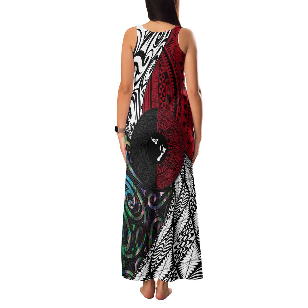 Tonga and New Zealand Together Tank Maxi Dress Tongan Kupesi Ngatu Tattoo and Maori Paua Shell Pattern