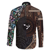 Samoa and New Zealand Together Family Matching Off The Shoulder Long Sleeve Dress and Hawaiian Shirt Siapo Motif and Maori Paua Shell Pattern