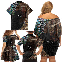 Samoa and New Zealand Together Family Matching Off Shoulder Short Dress and Hawaiian Shirt Siapo Motif and Maori Paua Shell Pattern