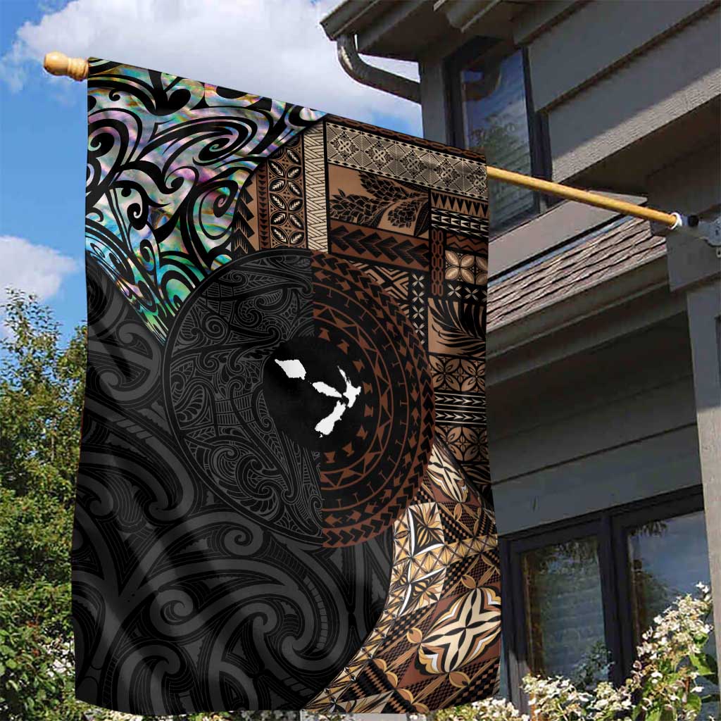 Samoa and New Zealand Together Garden Flag Siapo Motif and Maori Paua Shell Pattern LT03 - Polynesian Pride