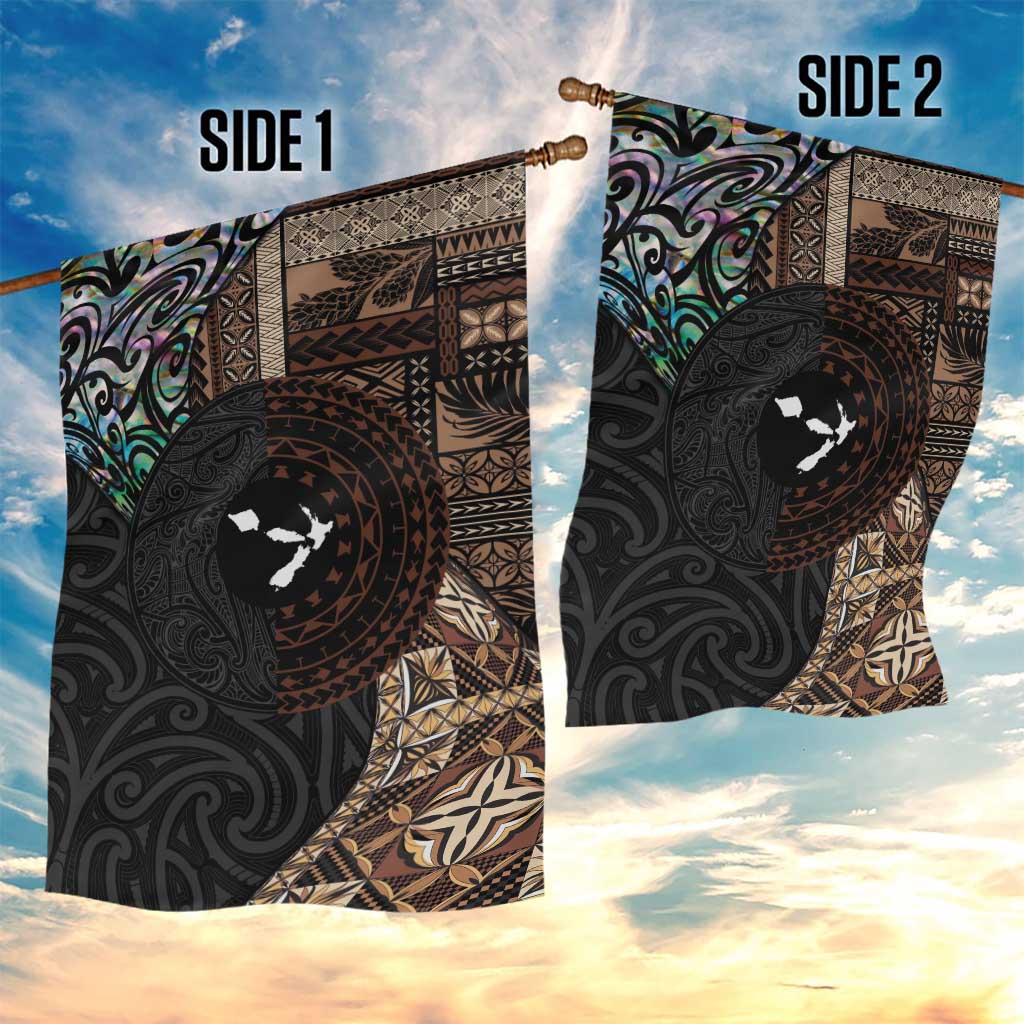 Samoa and New Zealand Together Garden Flag Siapo Motif and Maori Paua Shell Pattern LT03 - Polynesian Pride