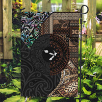 Samoa and New Zealand Together Garden Flag Siapo Motif and Maori Paua Shell Pattern LT03 Garden Flag Black - Polynesian Pride