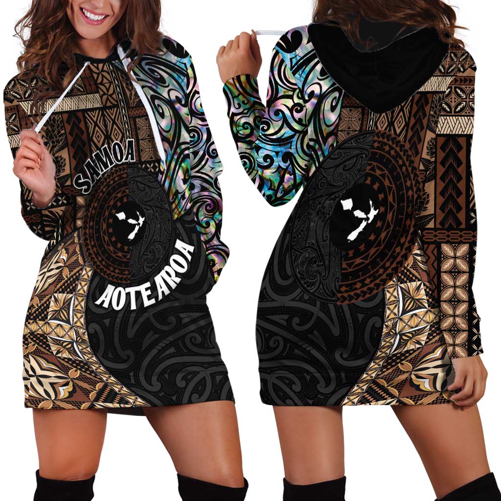 Samoa and New Zealand Together Hoodie Dress Siapo Motif and Maori Paua Shell Pattern