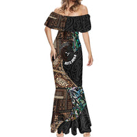 Samoa and New Zealand Together Mermaid Dress Siapo Motif and Maori Paua Shell Pattern