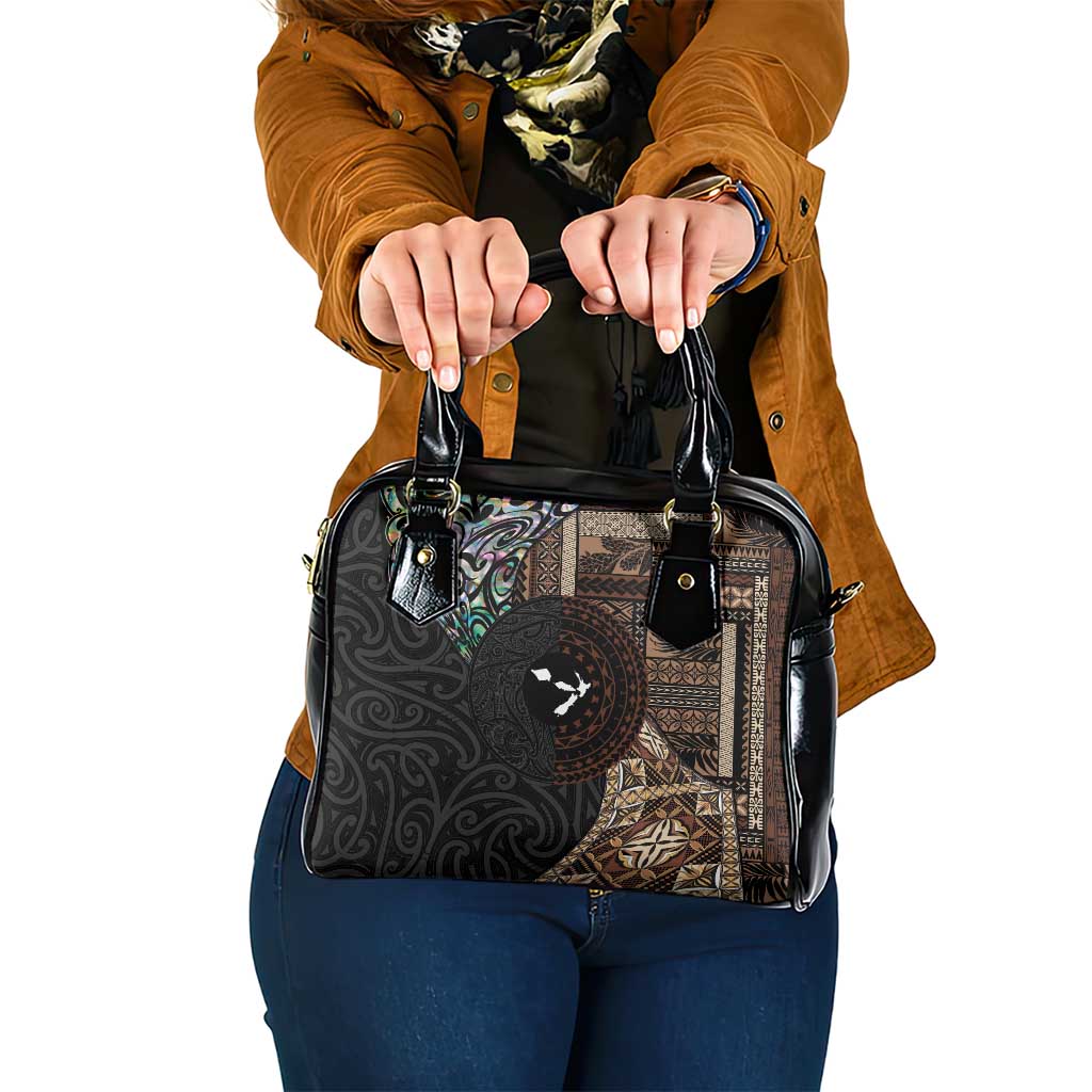 Samoa and New Zealand Together Shoulder Handbag Siapo Motif and Maori Paua Shell Pattern