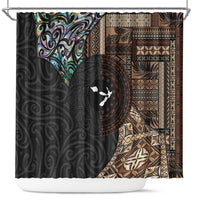 Samoa and New Zealand Together Shower Curtain Siapo Motif and Maori Paua Shell Pattern