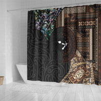 Samoa and New Zealand Together Shower Curtain Siapo Motif and Maori Paua Shell Pattern