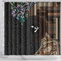 Samoa and New Zealand Together Shower Curtain Siapo Motif and Maori Paua Shell Pattern