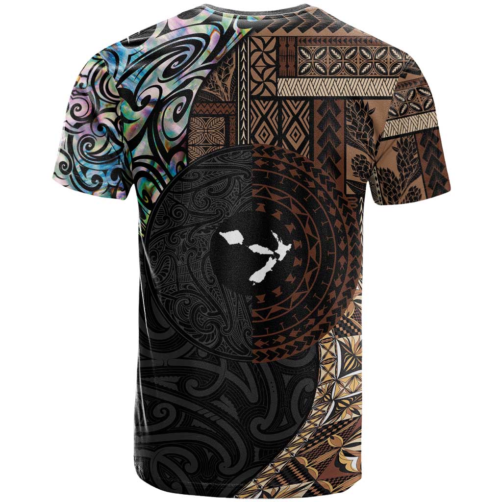 Samoa and New Zealand Together T Shirt Siapo Motif and Maori Paua Shell Pattern