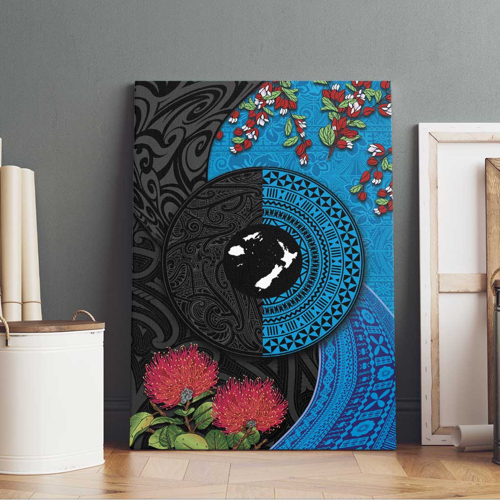 Fiji and New Zealand Together Canvas Wall Art Tapa Maori Tattoo mix Tagimoucia and Pohutukawa