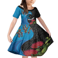 Fiji and New Zealand Together Family Matching Mermaid Dress and Hawaiian Shirt Tapa Maori Tattoo mix Tagimoucia and Pohutukawa